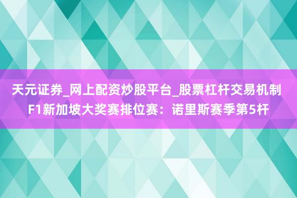 天元证券_网上配资炒股平台_股票杠杆交易机制 F1新加坡大奖赛排位赛：诺里斯赛季第5杆